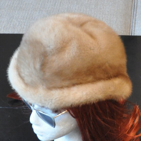 Vintage Blonde Mink Fur Bowler Derby Brim Winter Hat Cap - Picture 11 of 12